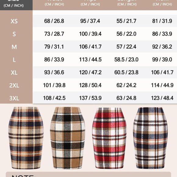 Midi Plaid Skirts for Women Fall Winter Knee Length Pencil Wool Skirt with Slit - Picture 6 of 6